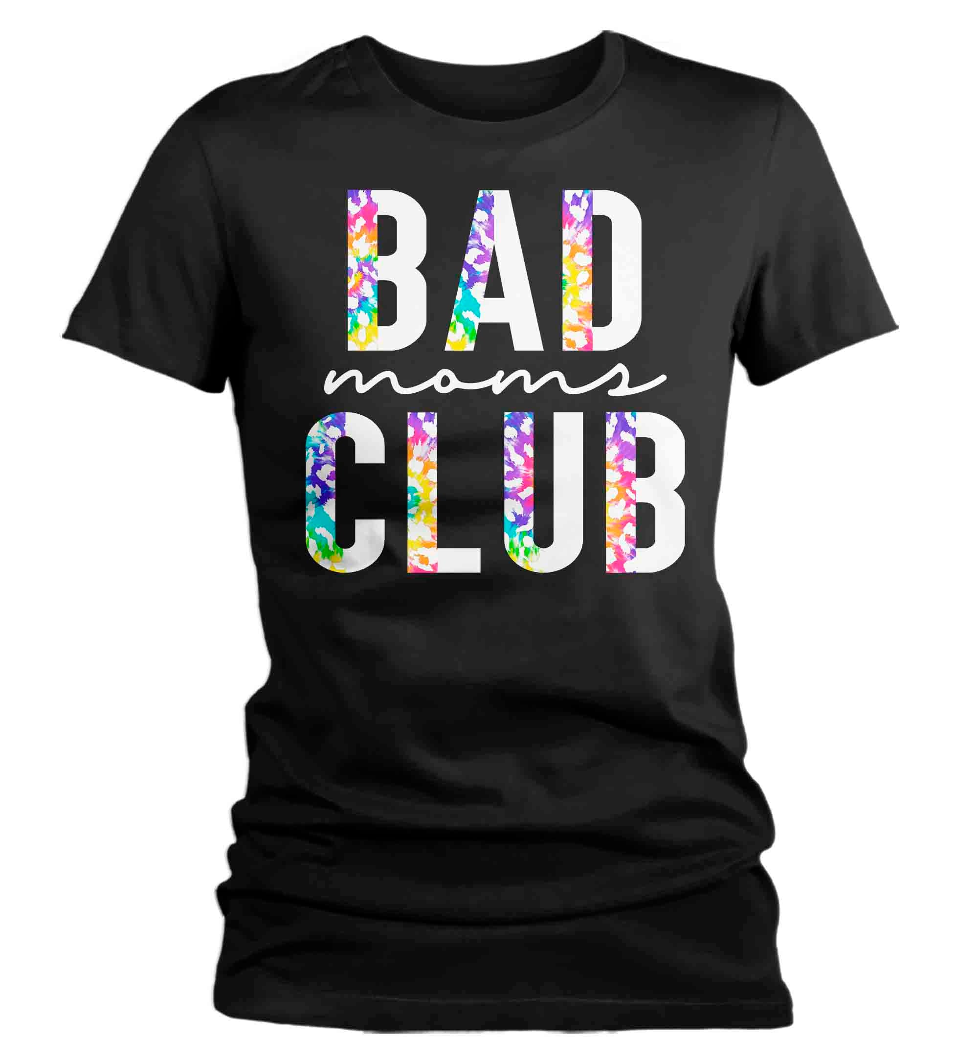 Women’S Funny Mom Shirt Bad Moms Club T Shirt Streetwear Tee Rainbow Leopard Tshirt Mother’S Day Mama Ladies V-Neck Soft Tee