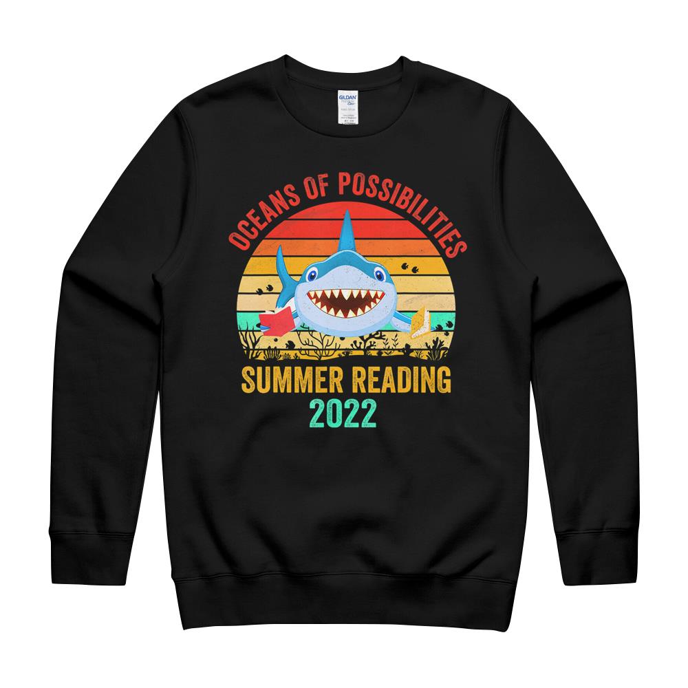 Summer Reading 2022 Tshirt Vintage Retro Teacher Shark Book T-Shirt Crewneck Sweatshirt