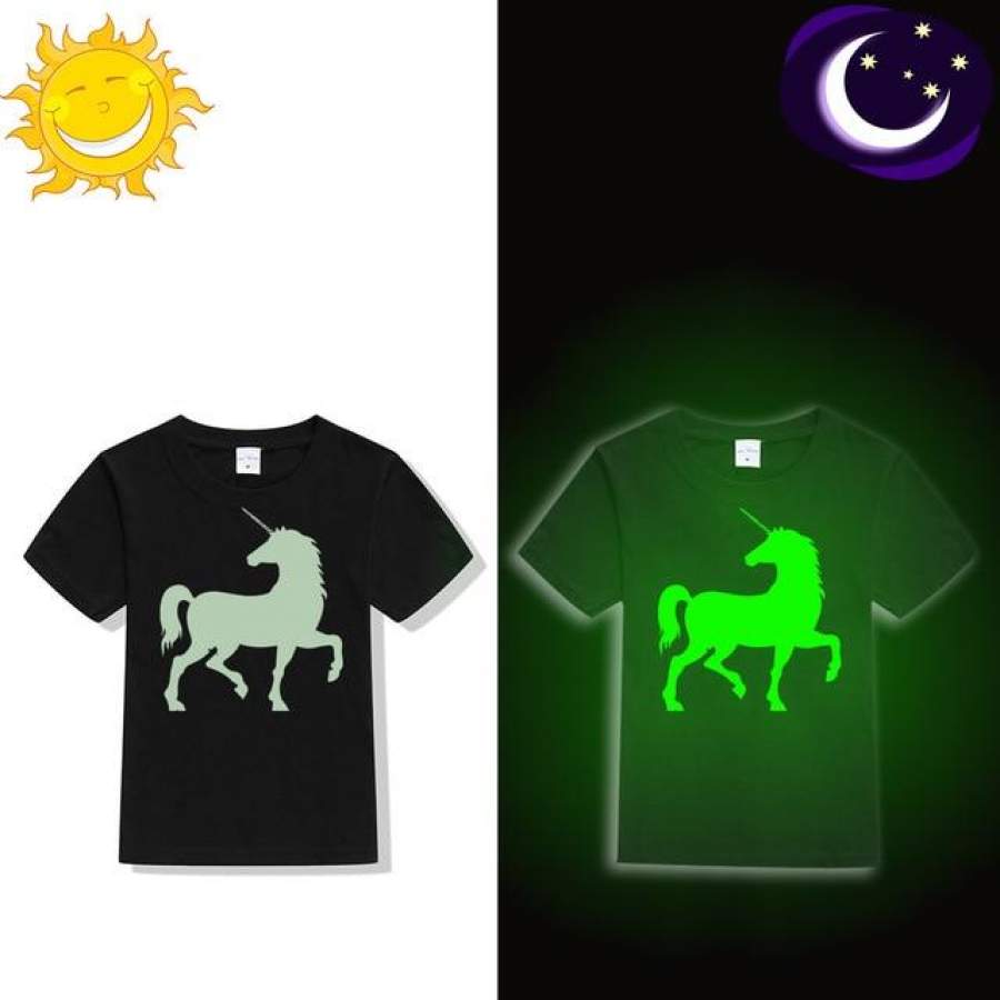 2 to 12 Years Unicorn Glow In Dark Kids T Shirt