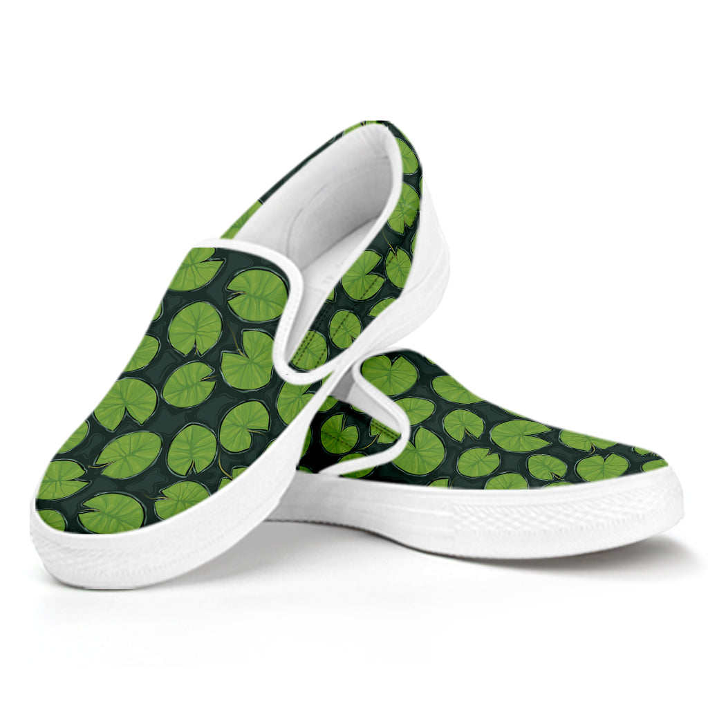 Water Lily Pads Pattern Print White Slip On Shoes