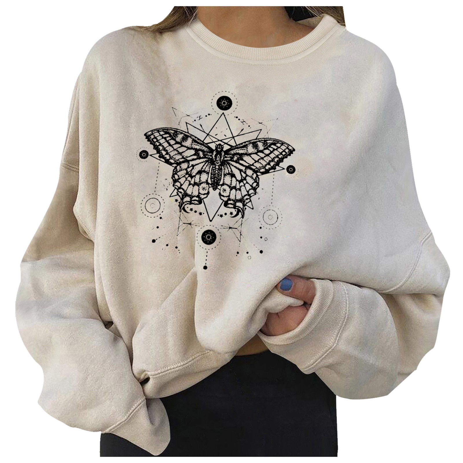 80s 90s American Vintage Print Girl’s Pullover Autumn Thick Warm Spring Long Sleeve Butterfly Hoodies Loose Women Sweatshirts alx