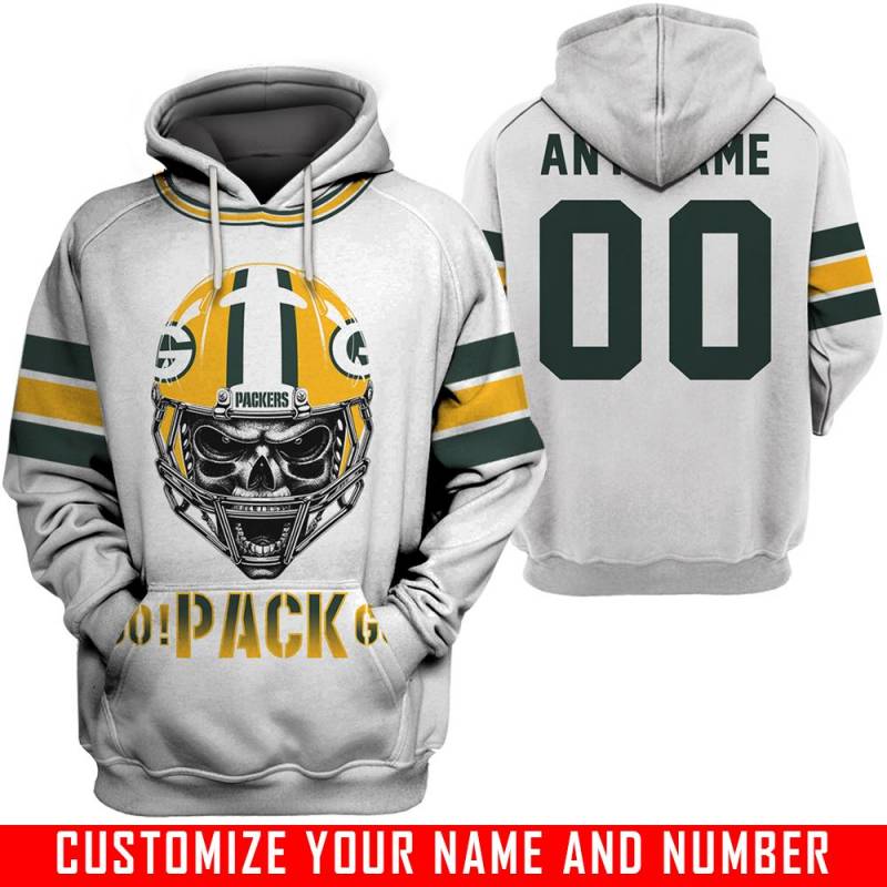 Skull – V2 – Green Bay Packers – CUSTOMIZE NAME AND NUMBER – HOT SALE 3D PRINTED – NOT IN STORE