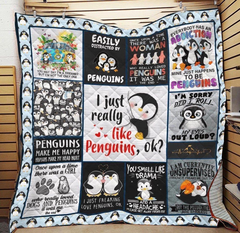 Penguins  Make Me Happy  Quilt Blanket