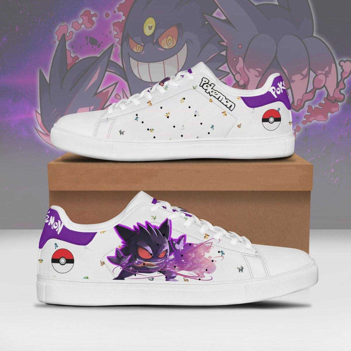 Pokemon Gengar Anime Christmas Gift For Fan Low Top Leather Skate Shoes Sneakers For Man And Women