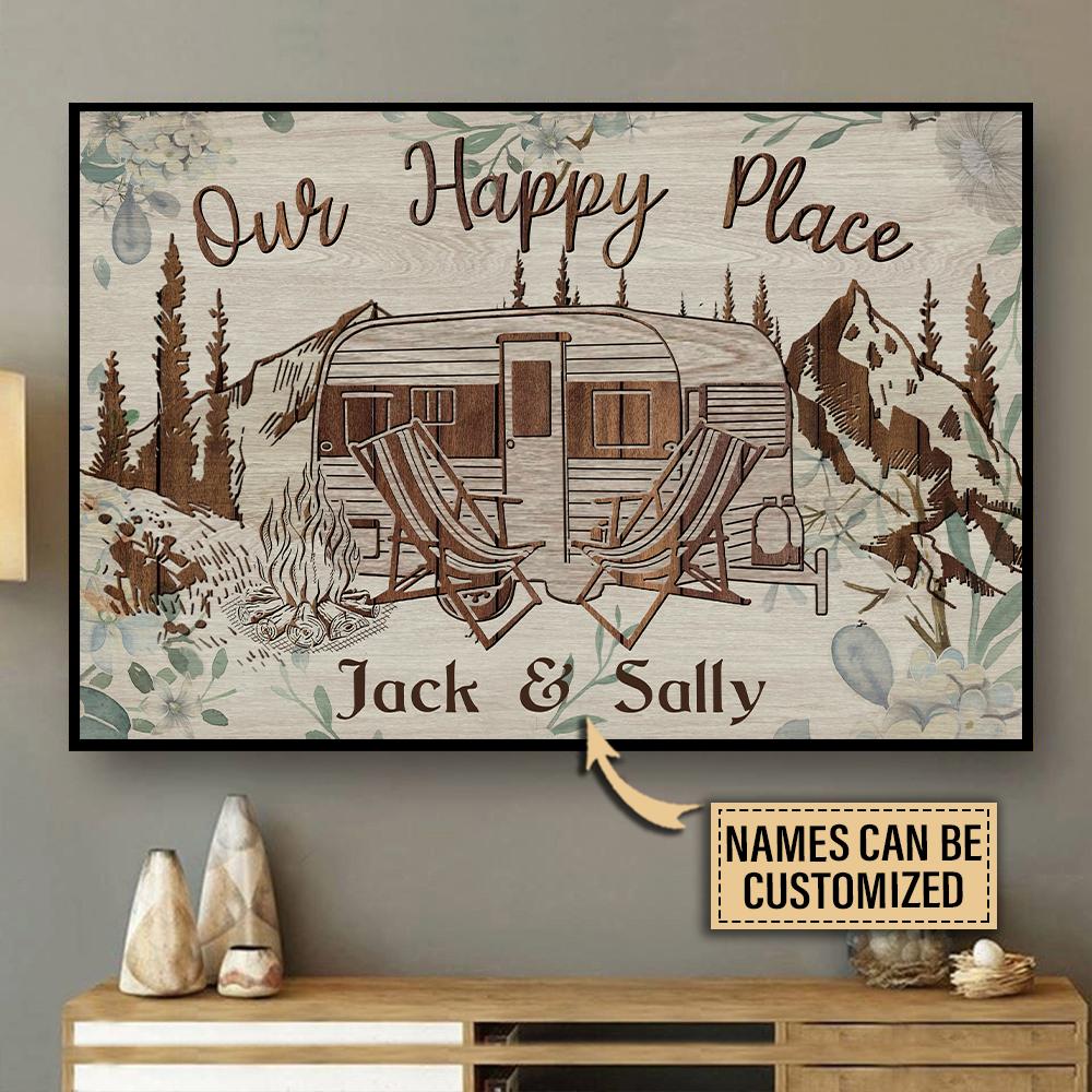 Aeticon Gifts Personalized Camping Floral Our Happy Place Canvas Mom Dad Gift Home Decor