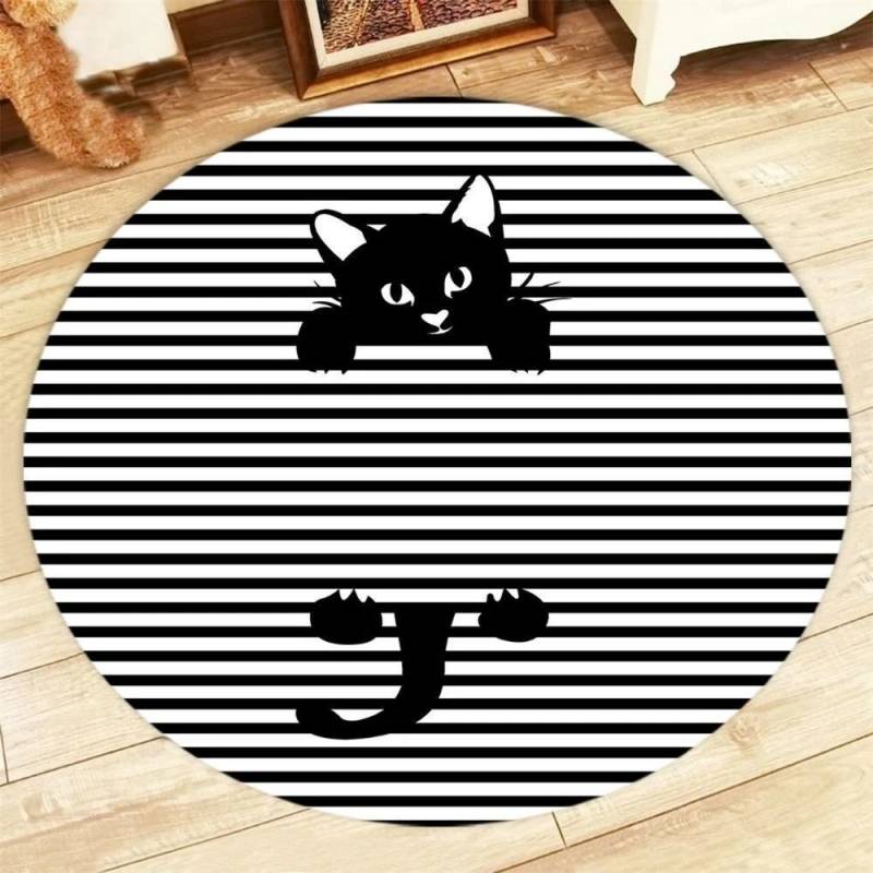 Black Cat Kitty NTA020398 Round Rug