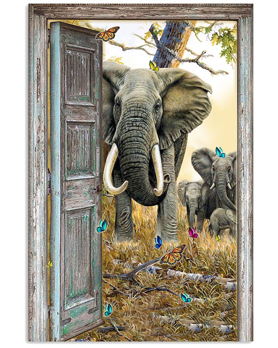 Elephants Behind The Door Poster Print, Canvas Print Wall Art, Canvas Poster Wall Decor