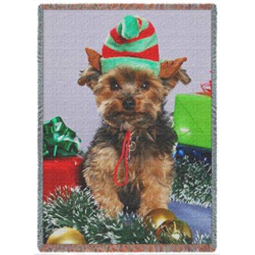 Yorkie Dog Holiday Woven Throw Blanket 54 X 38