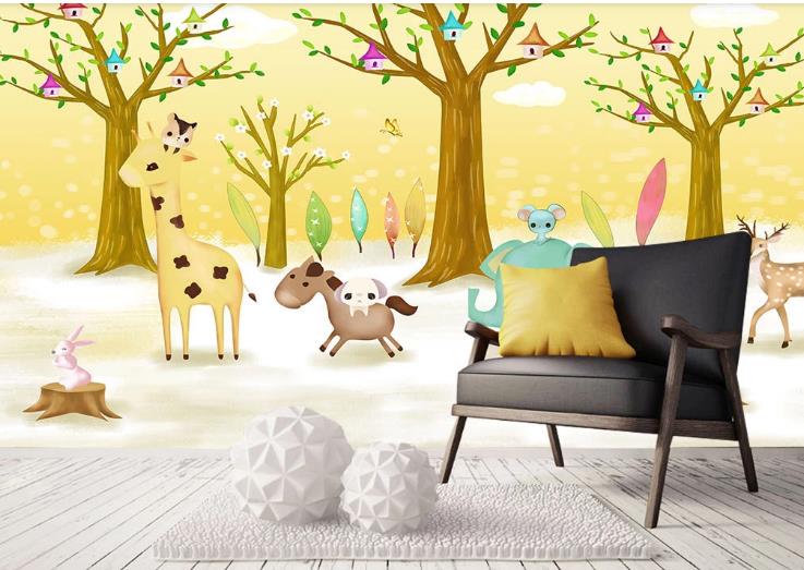 3D Cartoon Forest Snow Animal Wall Mural Wallpaper Lqh 421