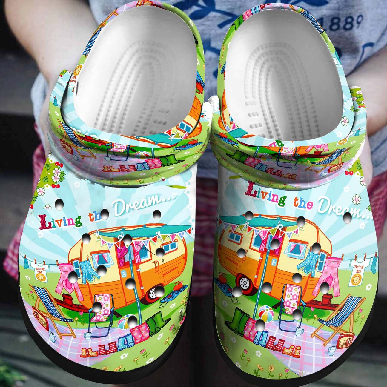 Camping Personalized Clog, Custom Name, Text, Color, Number Fashion Style For Women, Men, Kid, Print 3D Living The Dream