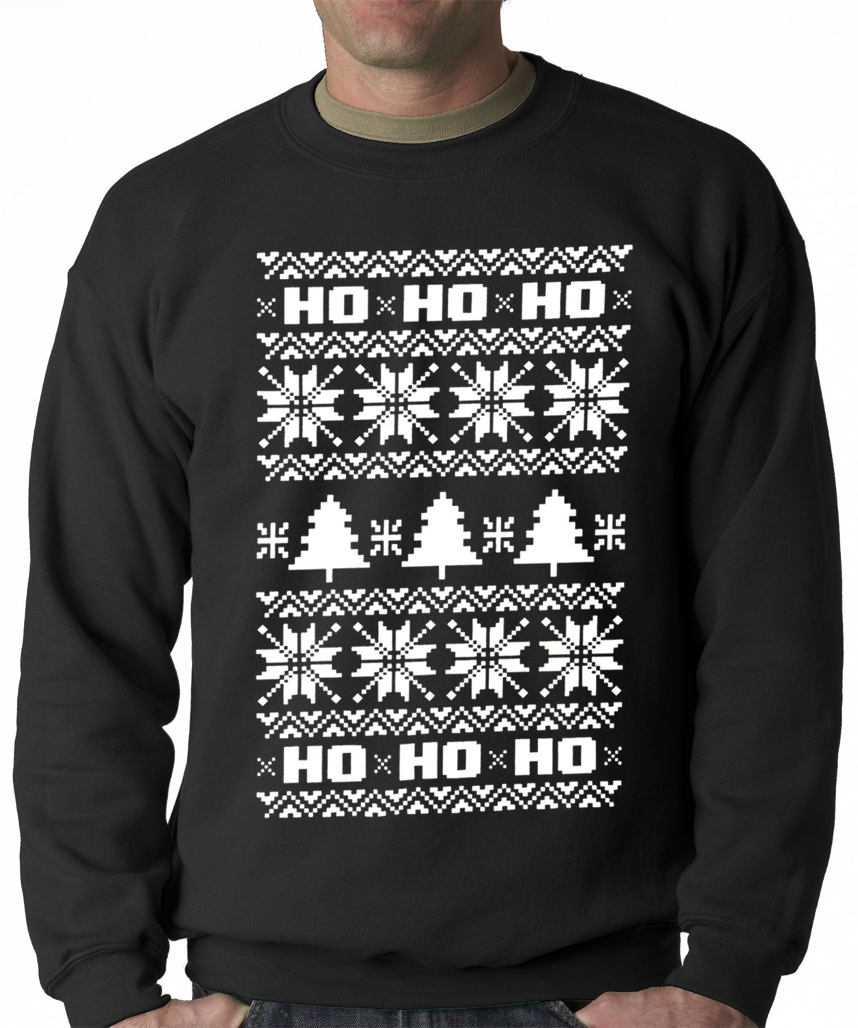 Ugly Christmas Sweater – Snowflake HO HO HO Adult Crewneck