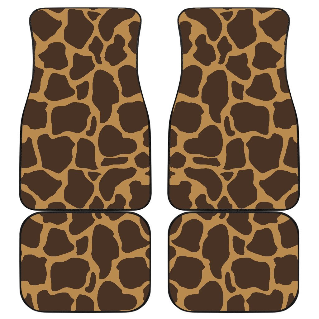 Dark Brown Cow Print Front And Back Car Floor Mats, Front Car Mat