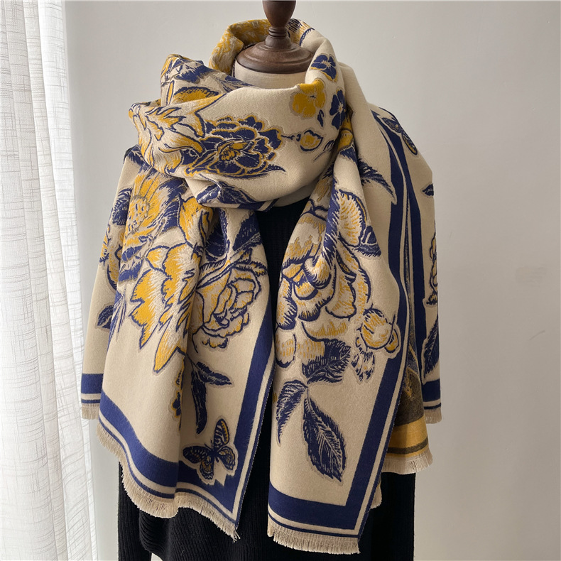 Women Winter Scarf Floral Pashmina Shawls and Wraps Foulard Blanket Cashmere Female Thick Warm Scarves Stoles Bufanda alx