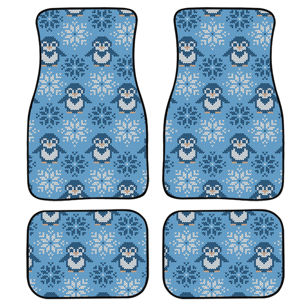 Snowy Penguin Knitted Pattern Print Front And Back Car Floor Mats, Front Car Mat