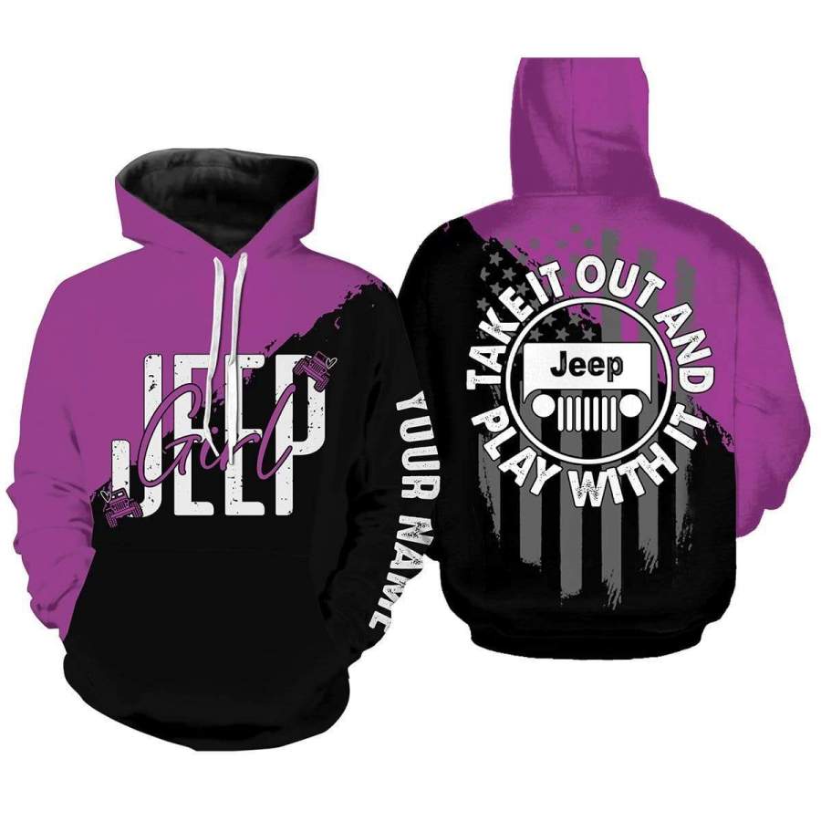 Jeep Girl Take it our and play with it Pink And Black Hoodie 3d all over print