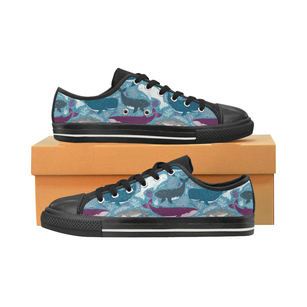 Whale Design Pattern Men’S Low Top Canvas Shoes Black Gift For Men Women