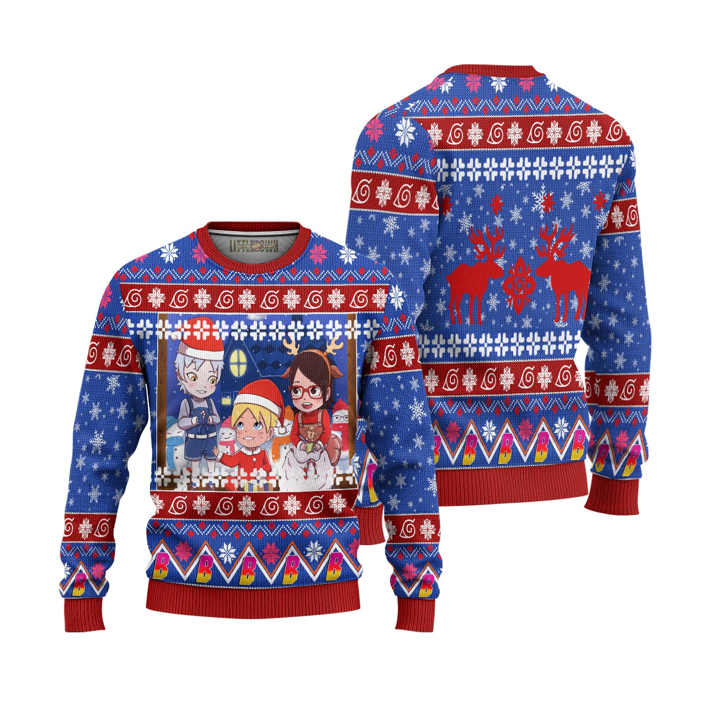 Boruto Anime Ugly Christmas Sweater Custom Blue Xmas Gift