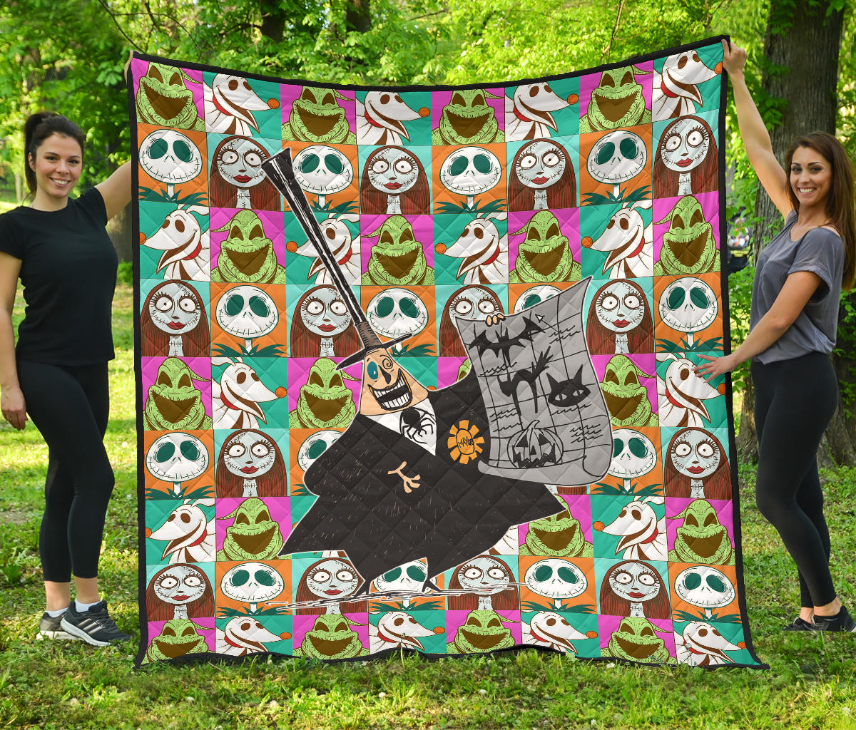 Halloween Premium Quilt | Tnbc Villains Oogie Boogie Lock Shock Barrel Jack Sally Patterns Quilt Blanket