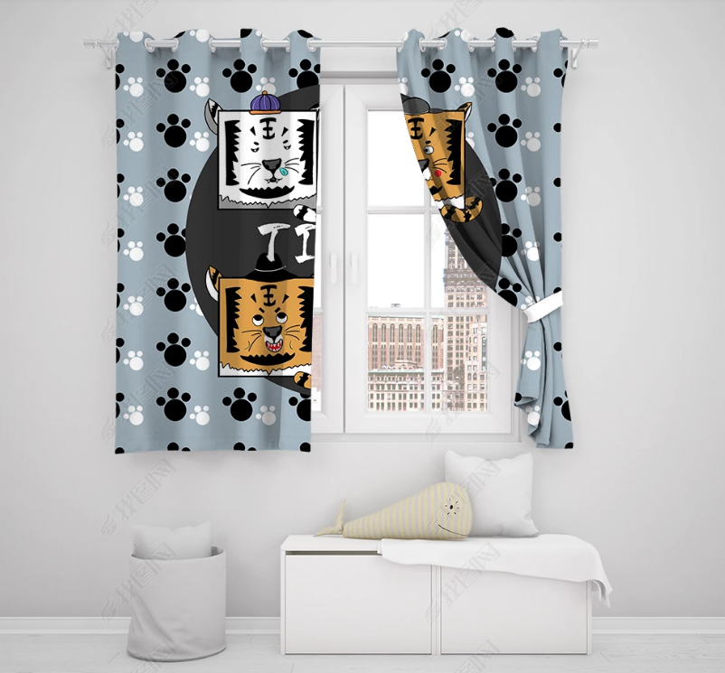 3D Hand Drawn Animal Cat Curtains And Drapes Lqh 194