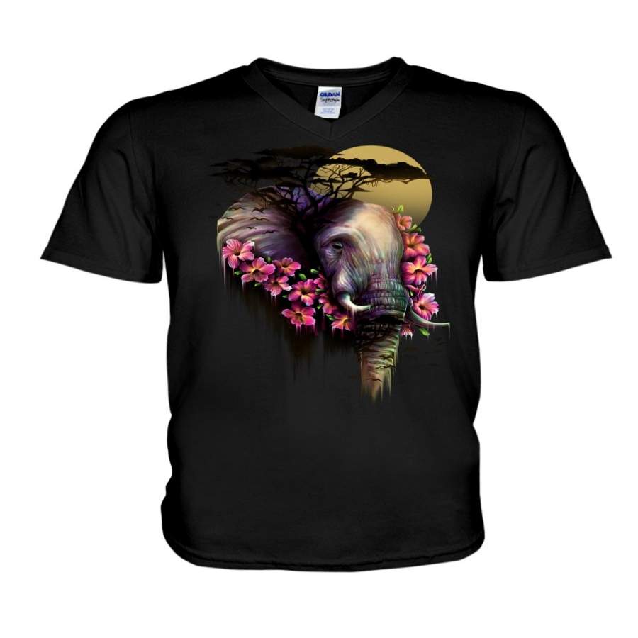 I Love Elephant Beautiful Flower Gift Guys V-Neck