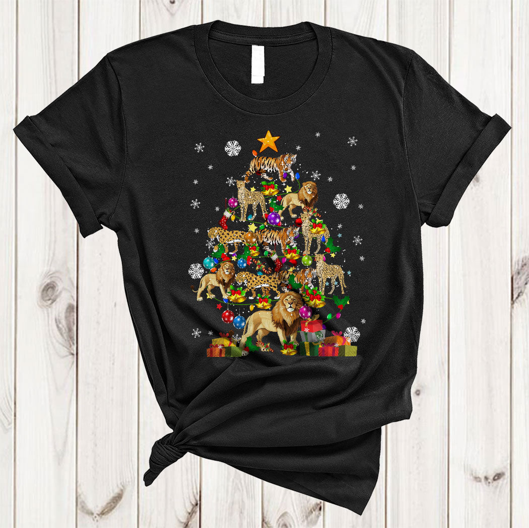 Wild Animal Christmas Tree Funny Christmas Tree Light Lion Tiger Leopard Wild Animal Gifts T-Shirt