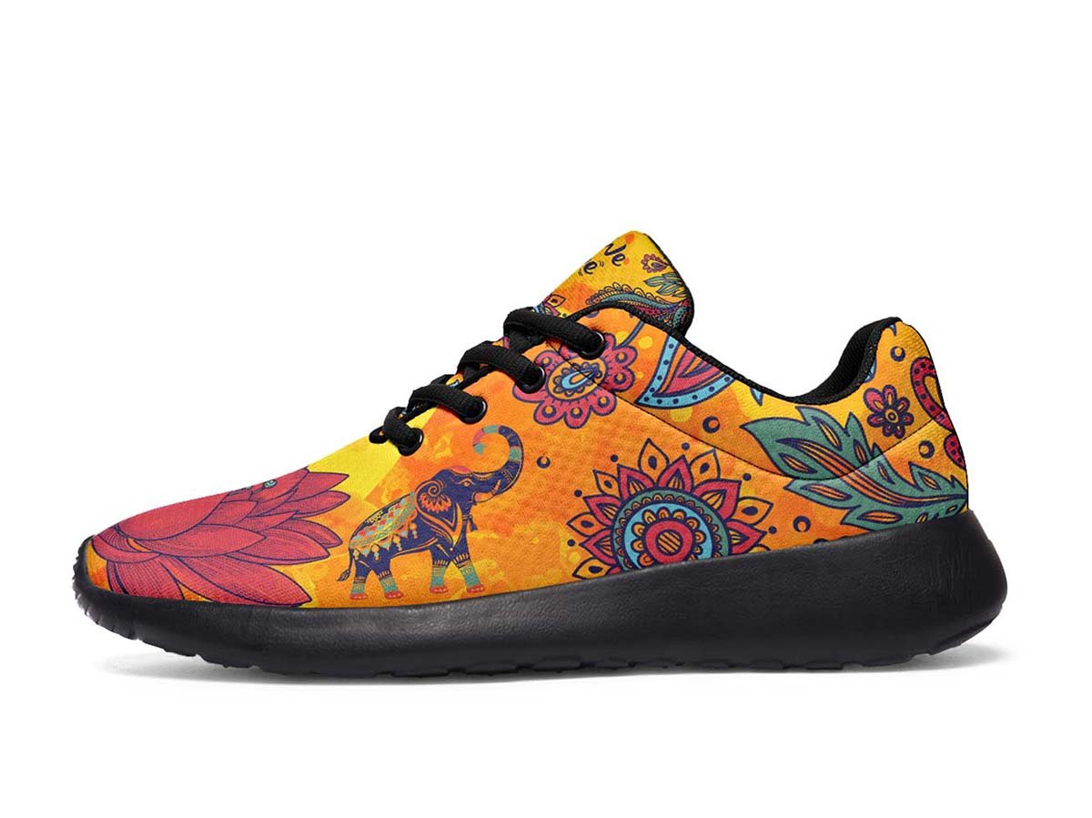 Orange Vibe Lotus Elephant, Sneakers, Running Shoes, Custom Sneakers, Vegan Shoes, Men’S Shoes, Woman’S Shoes, Custom Printed, Abstractprint