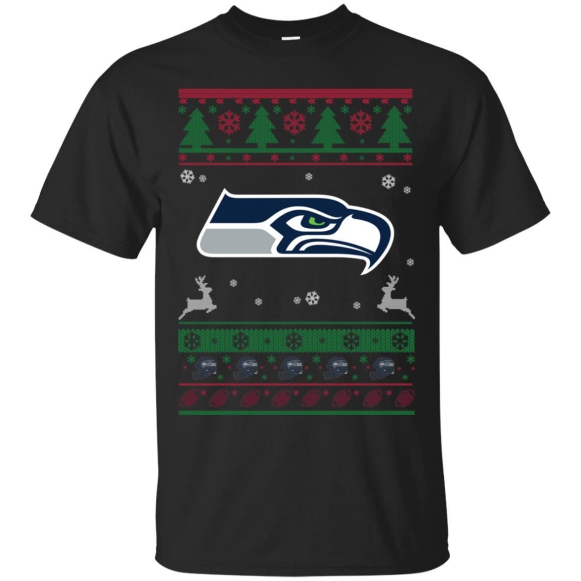 Seattle Seahawks Logo Football Teams Ugly Christmas Sweater Men T-Shirt