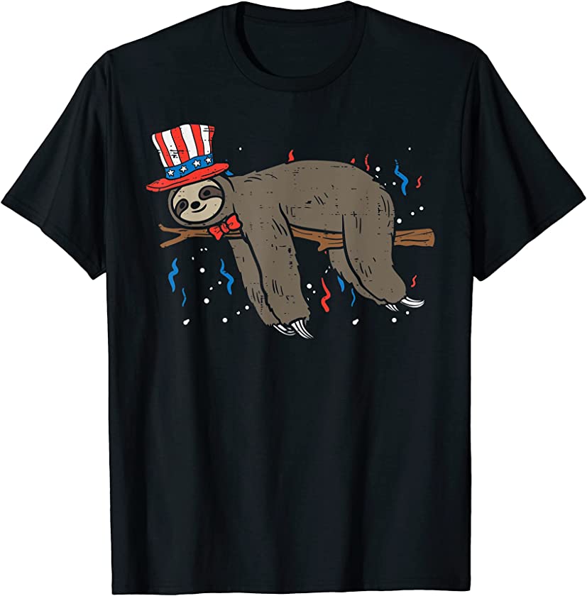 Sloth Lazy Day American Flag USA 4th Of July Fourth Animal T-Shirt