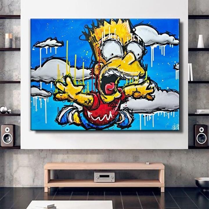 Bart Simpson Flying Screaming In Sky Cloud Melting Oil Paint Poster Poster Canvas Poster Canvas