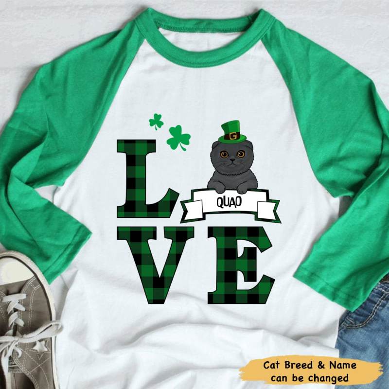 Personalized Cat Love St. Patrick’S Day Unisex Raglan Shirt