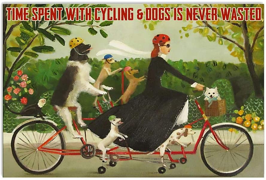 Vintage Time Spent With Cycling And Dogs Never Wasted Poster Art Print      Home Decor Gift For Men Women Family Friend On Birthday Xmas