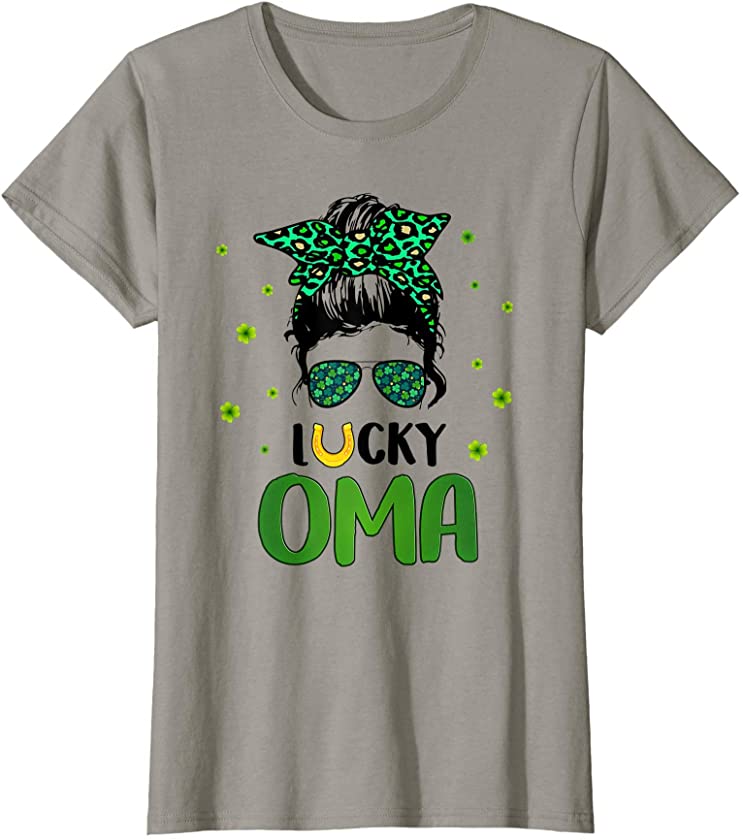 Womens Ph St Patricks Day Mess Bun Women Green Leopard Lucky Oma T-Shirt