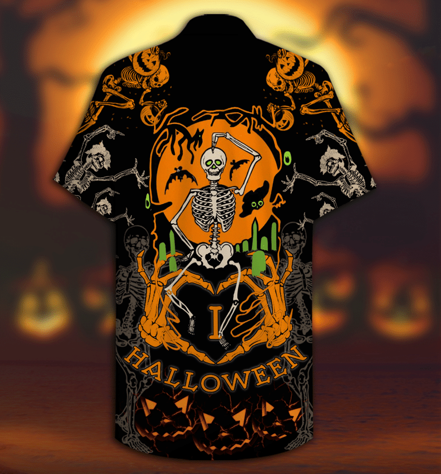 Dancing Skeleton Halloween Print Polyester Hawaii Aloha Shirt Ha11077