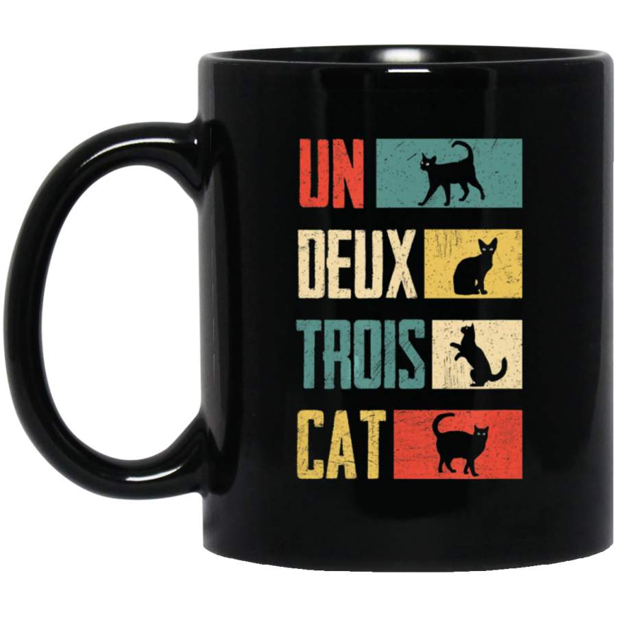 Cats Un Deux Trois Cat French Joke Vintage Cat Lover Coffee Mug