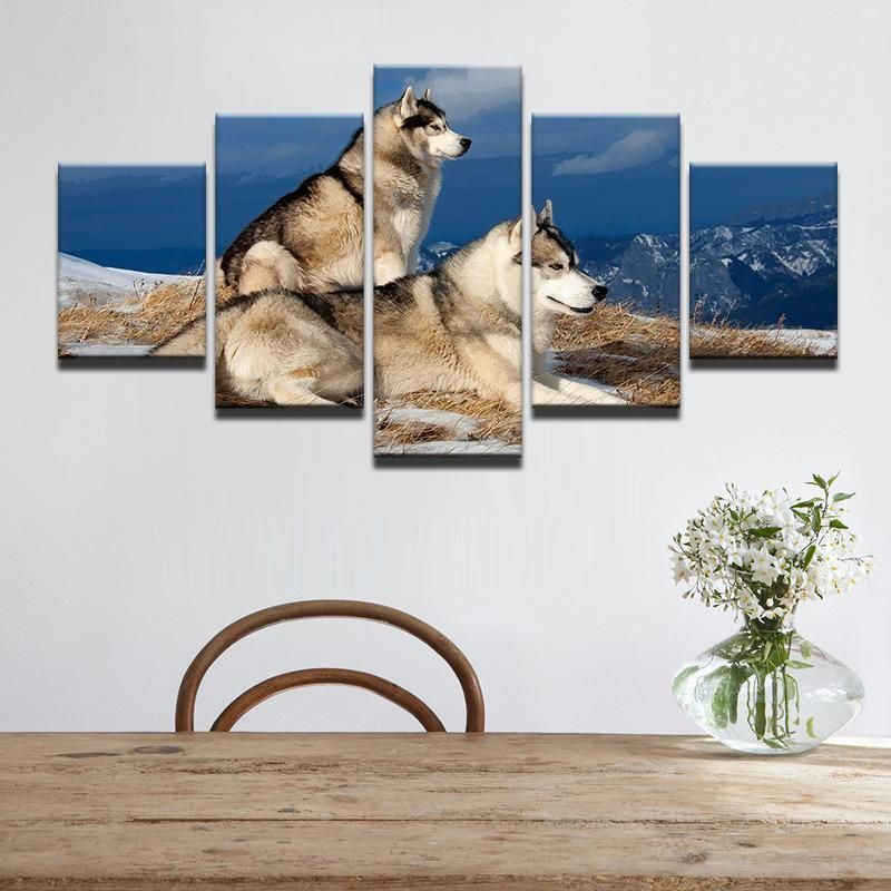 Animal Pet Dog Siberian Husky Animal 5 Panel Canvas Art Wall Decor