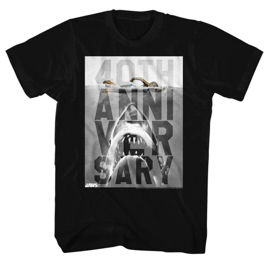 Jaws Movie Poster 40Th Anniversary Adult Black T-Shirt