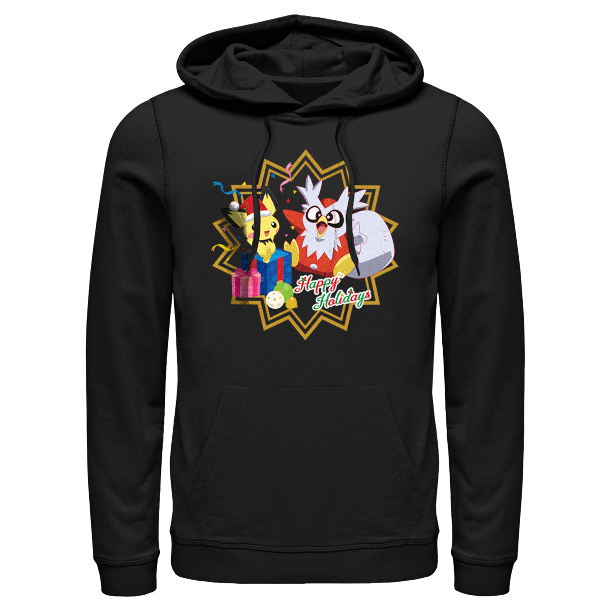 Men’S Pokemon Christmas Pikachu And Delibird Happy Holidays Pull Over Hoodie