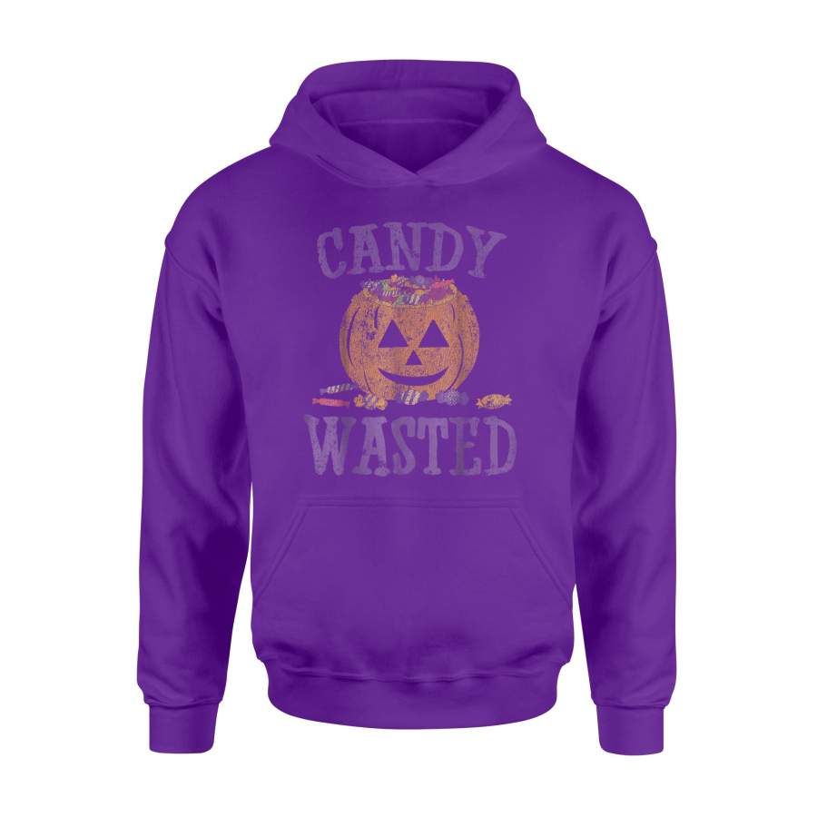 Candy Wasted Funny Halloween Pumpkin Distressed Hoodie