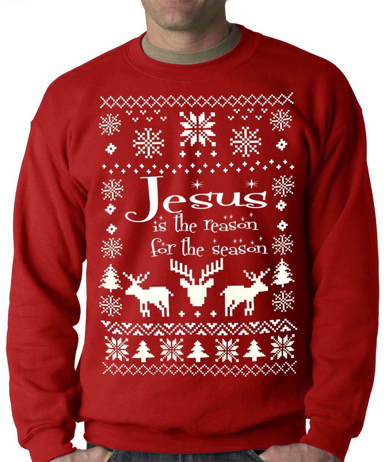 Ugly Sweater Jesus is the Reason Adult Crewneck Sweatshirt