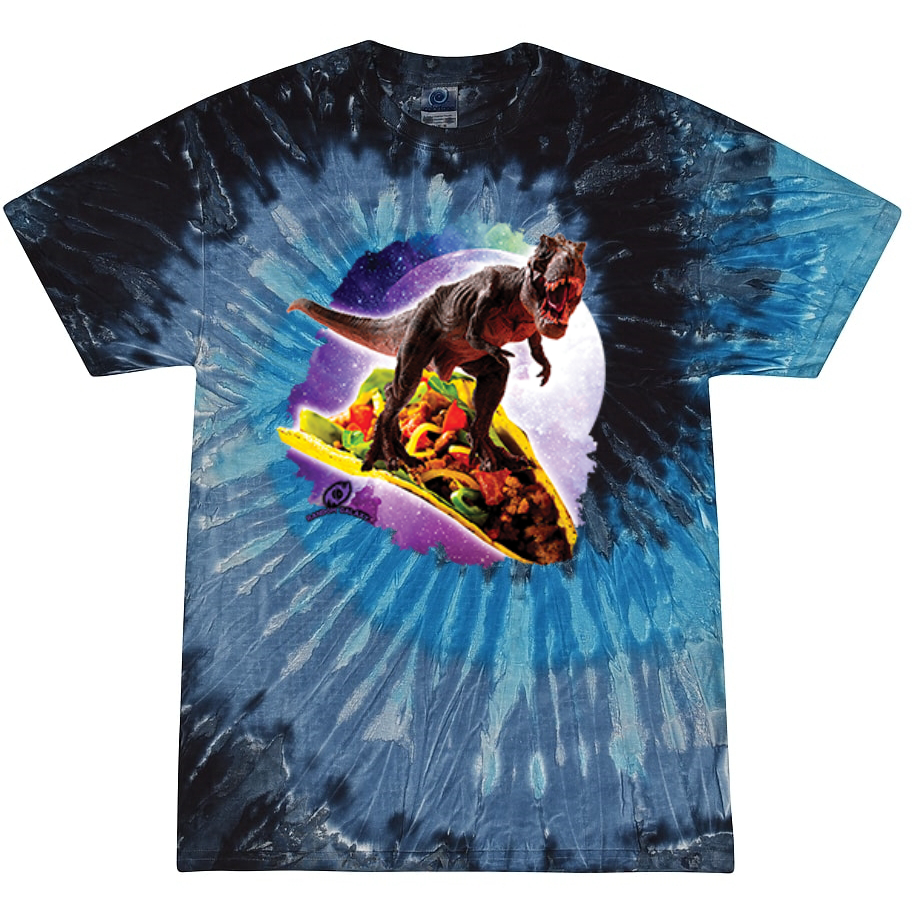 Galactic T-Rex on Taco Tie-Dye T-Shirt