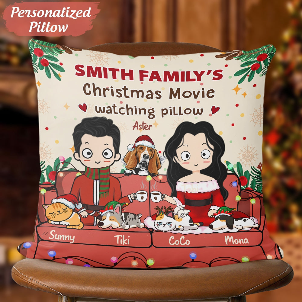 Personalized Pet Pillow For Couples/Pet Lovers – Christmas Gift – Christmas Movie Watching Pillow – Choose Up To 5 Pets/Dogs/Cats – Furlidays