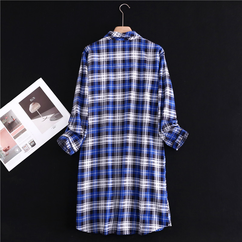 Autumn and Winter Women’s New Cotton Flannel Brushed Cardigan Shirt Nightgown with Button Long Style Night Dress Women Nightwear alx