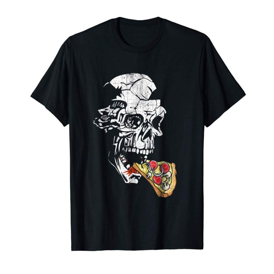 Skull Eating Pizza – Funny Pizza Lover T Shirt Men Fashion Cotton T Shirt