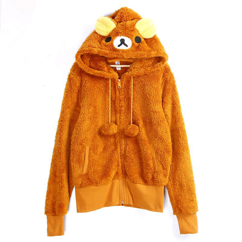 Anime Rilakkuma Bear Hoodies Polar Fleece Designer Cartoon Cute Jacket with Ears Couple Sweatshirt for Women Suit alx