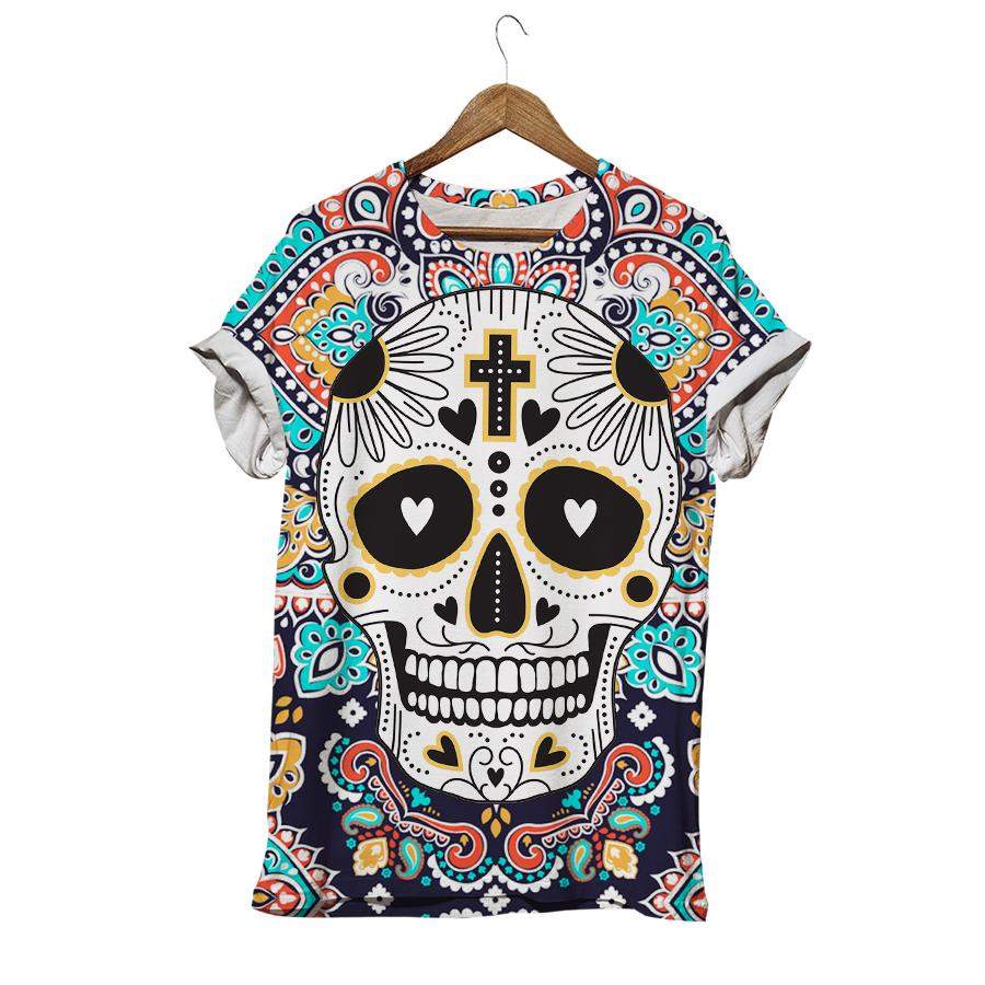 Yellow And Black Mexican Traditional Sugar Skull T-shirt