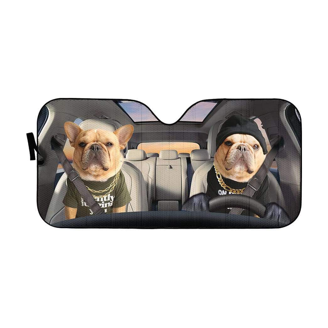 Gearhumans 3D French Bulldog Friends Custom Car Auto Sunshade