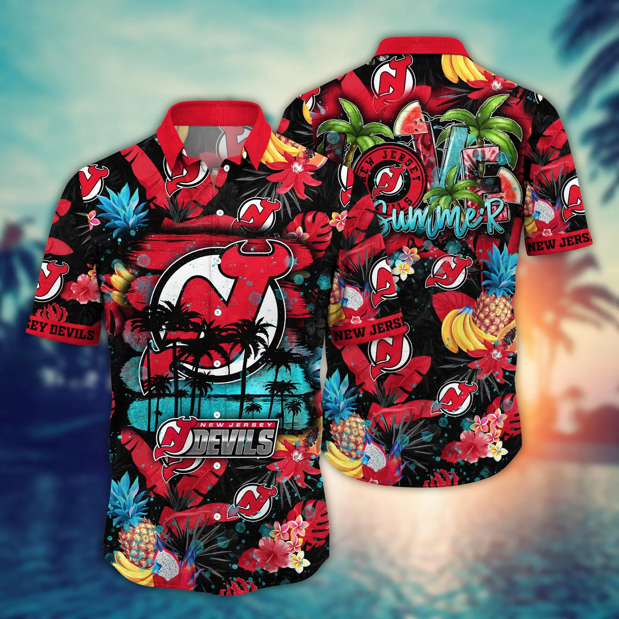 New Jersey Devils Nhl Hawaiian Shirt Sun-Soakedtime Aloha Shirt