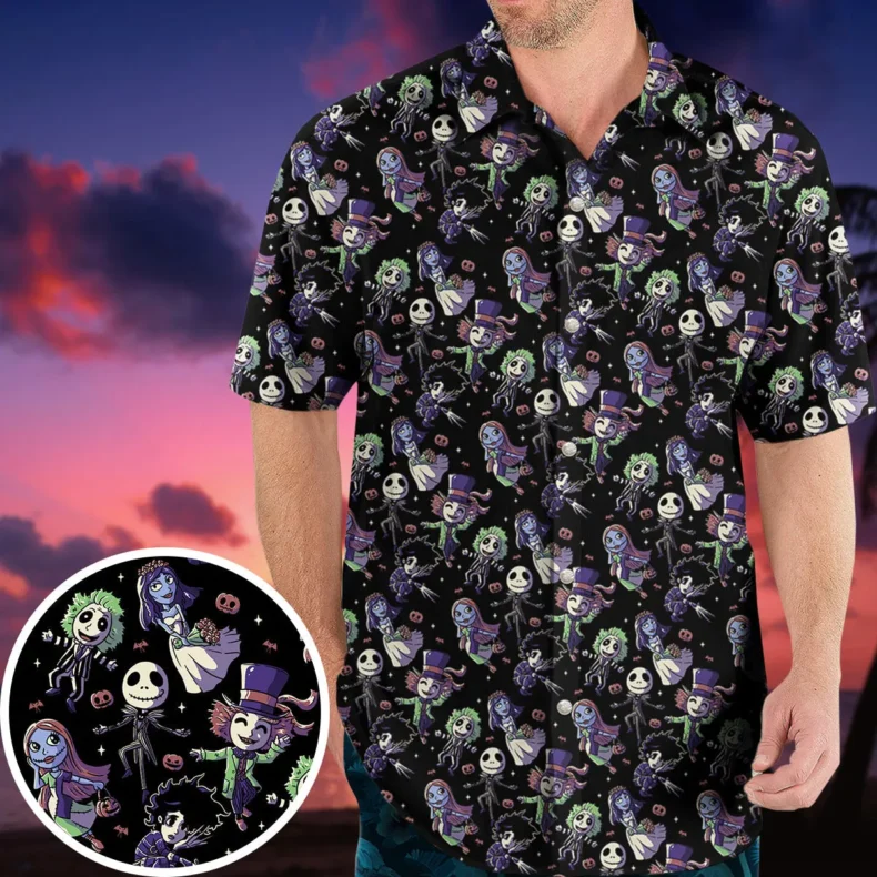 Buttons Characters Pattern Hawaiian Shirt