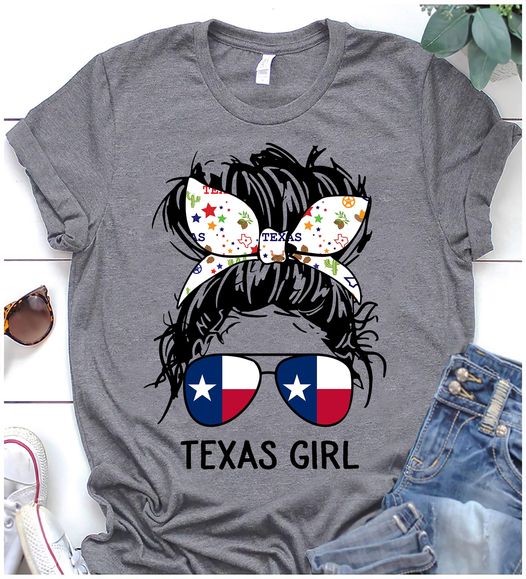 Texas Girl American Usa Messy Bun Gift For Women Gift Standard/Premium T-Shirt