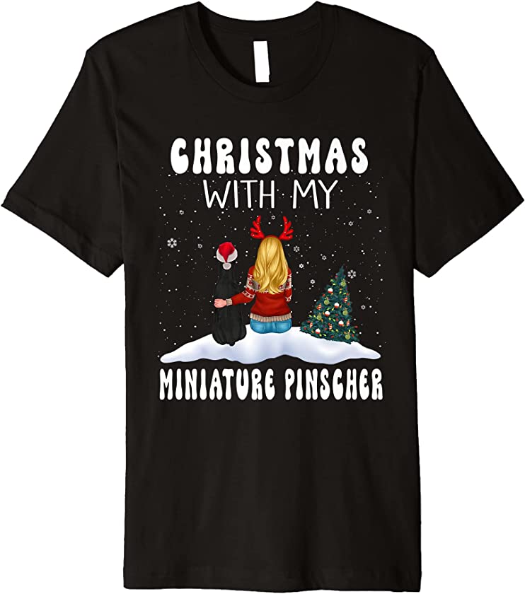 Christmas With My Miniature Pinscher Dog Puppy Funny Xmas Premium T-Shirt